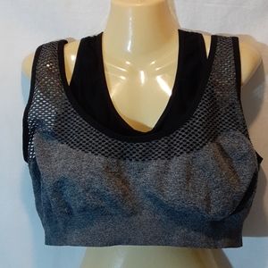 3X Under Control Womens Plus Size Gray Black Mesh Sports Bra Top